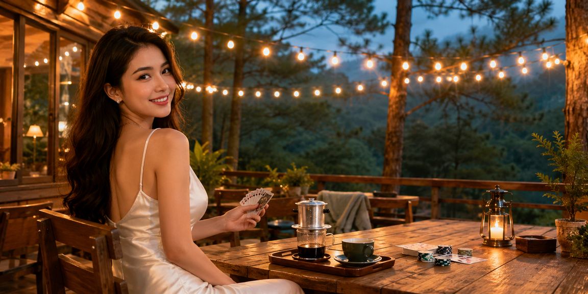 Không khí chơi bài trực tuyến tại quán cà phê Đà Lạt với cốc cà phê sữa đá