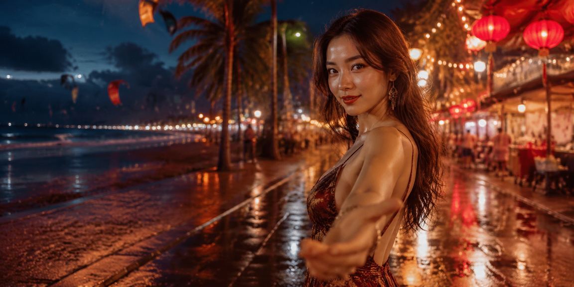 Không khí giải trí buổi tối tại chợ đêm Mũi Né với màn hình cá cược và xổ số