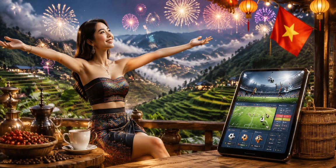 Người dùng tại Sapa đặt cược thể thao qua điện thoại bên tách cà phê sáng sớm